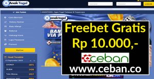 AnakTogel – Freebet Gratis Tanpa Deposit Rp 10.000