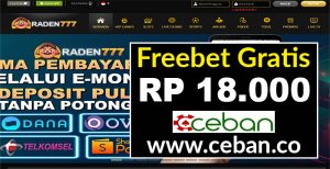 RADEN777 – FREEBET GRATIS TANPA DEPOSIT RP 18.000